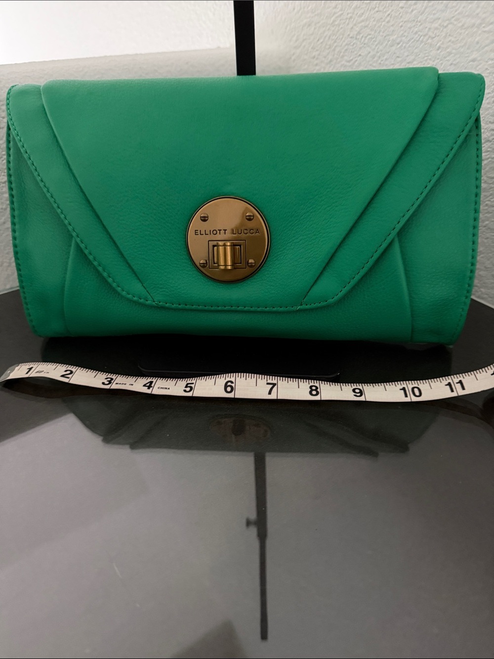 Elliott Lucca Leather Kelly Green Envelope Clutch Bag.